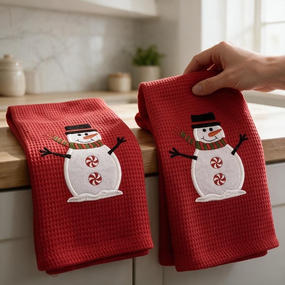 Kitchen Towels Unisex OS Red NWOT Snowman Waffle Weave Set of 2